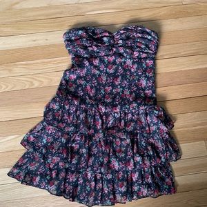 strapless chiffon floral dress